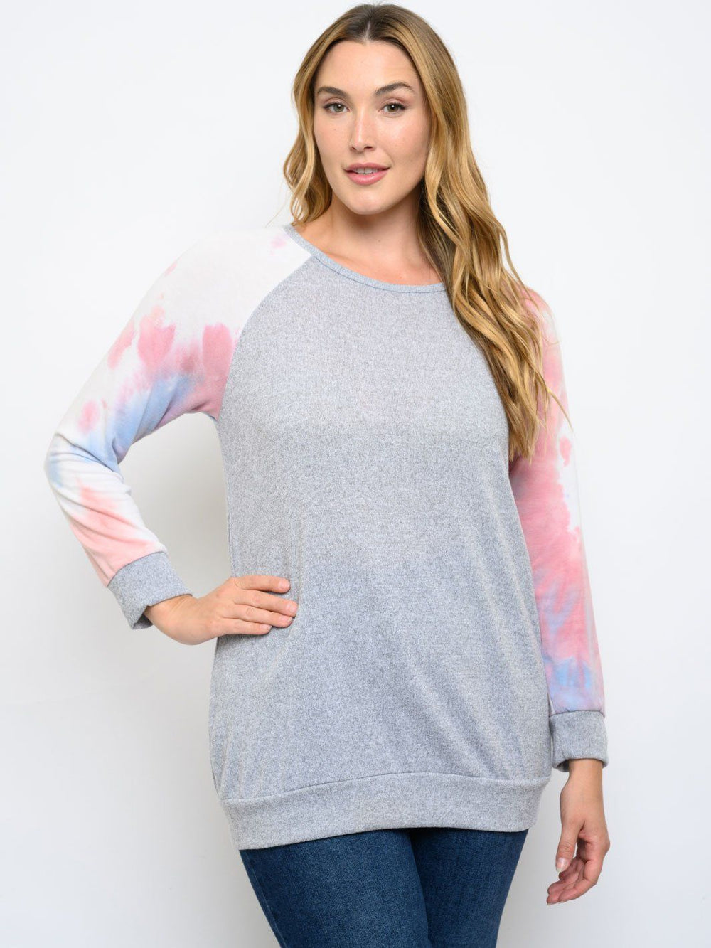 PLUS SIZE LONG TIE DYE SLEEVE TOP
