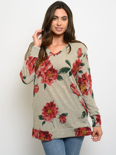 WOMEN'S FLORAL LONG SLEEVE TUNIC TOP