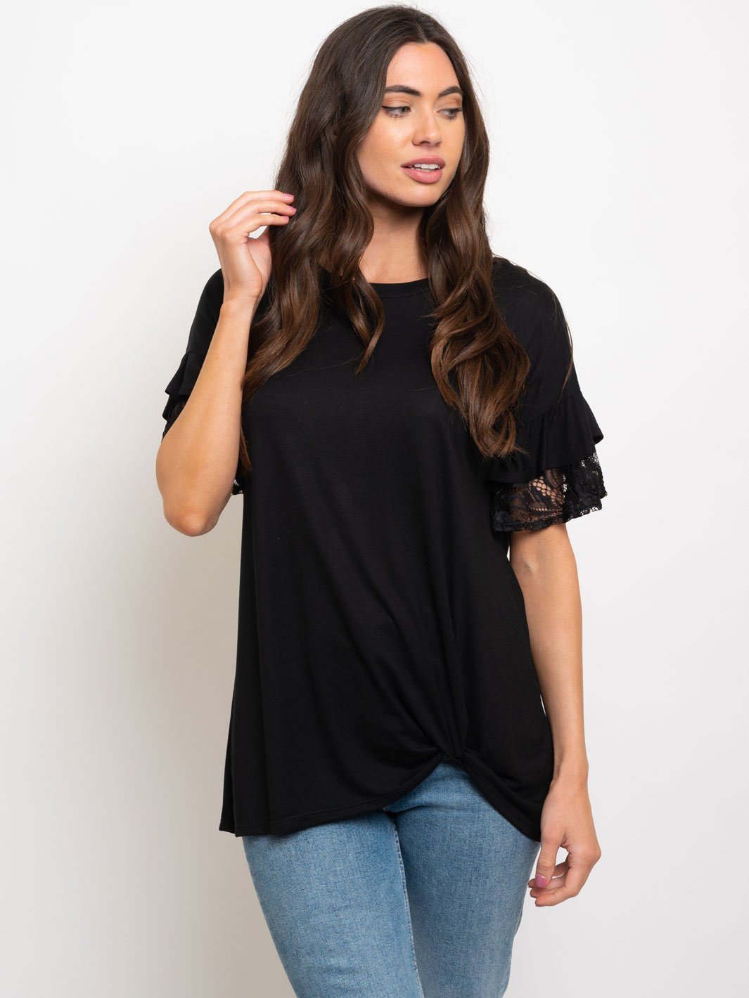 WOMEN'S SLEEVE DETAIL FRONT KNOT TOP