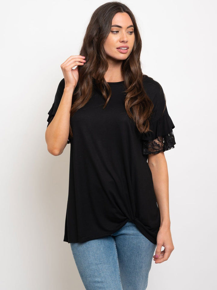 WOMEN'S SLEEVE DETAIL FRONT KNOT TOP