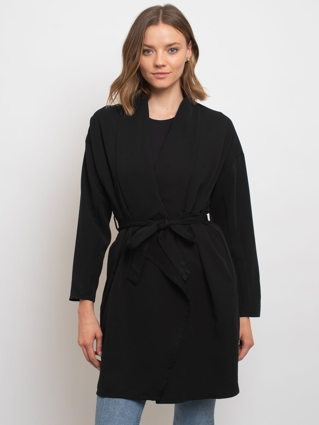 WOMEN'S SOLID TRENCH WRAP CARDIGAN