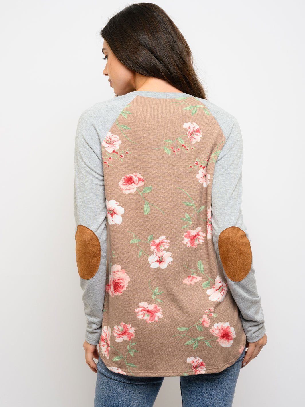 WOMEN'S FLORAL ELBOW PATCHES LONG SLEEVE TOP