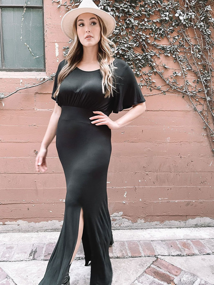 PLUS SIZE BOTTOM OPEN SLIT MAXI DRESS