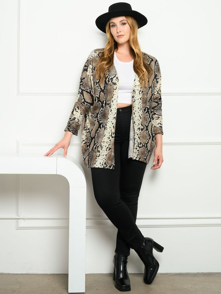 PLUS SIZE SNAKE PRINT LONG SLEEVE CARDIGAN