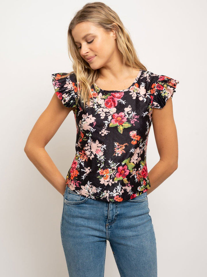 WOMEN'S RUFFLE SLEEVE EYELET TOP