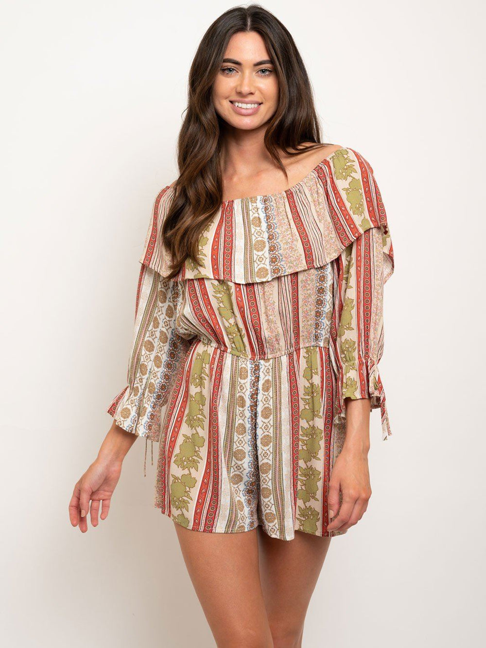 WOMEN'S 3/4 SLEEVES MULTI PRINT ROMPER