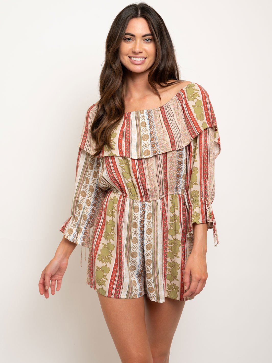 WOMEN'S 3/4 SLEEVES MULTI PRINT ROMPER