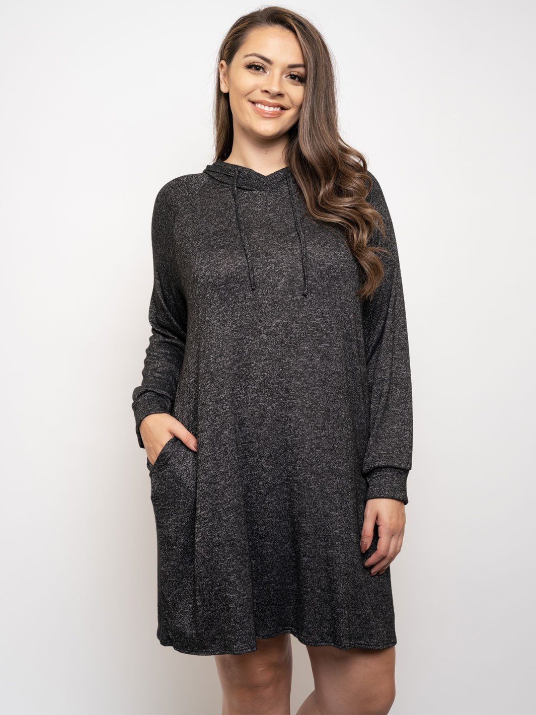 PLUS SIZE LONG SLEEVE HOODIE MINI DRESS