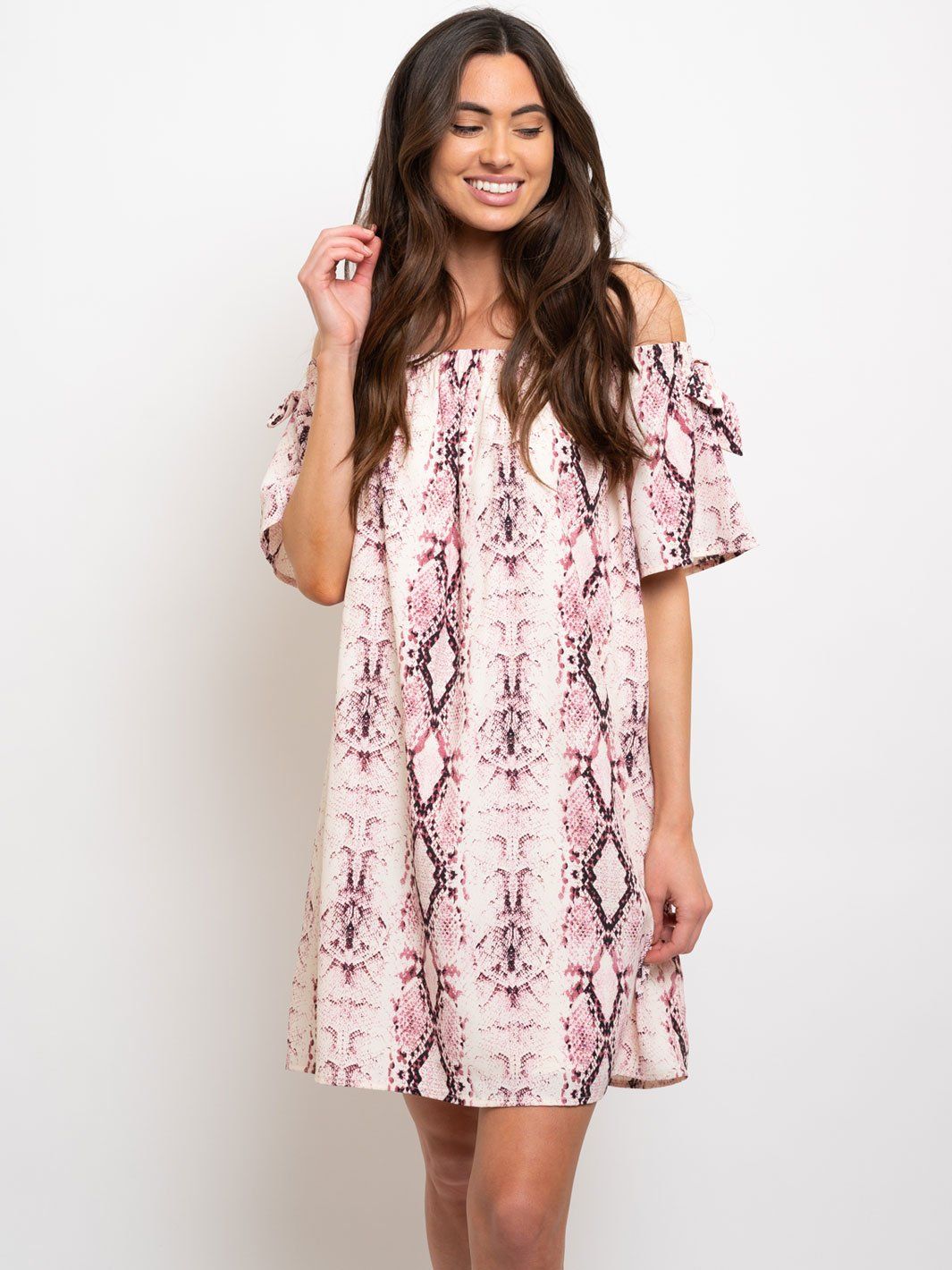 WOMEN'S OFF THE SHOULDER ANIMAL PRINT MIDI DRESS