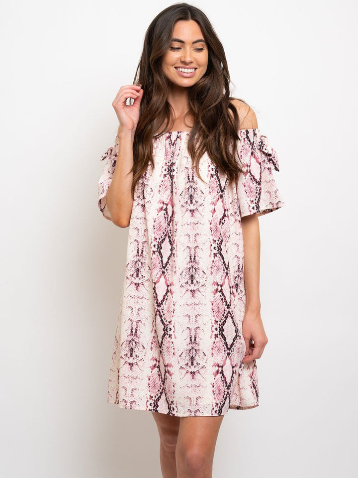 WOMEN'S OFF THE SHOULDER ANIMAL PRINT MIDI DRESS