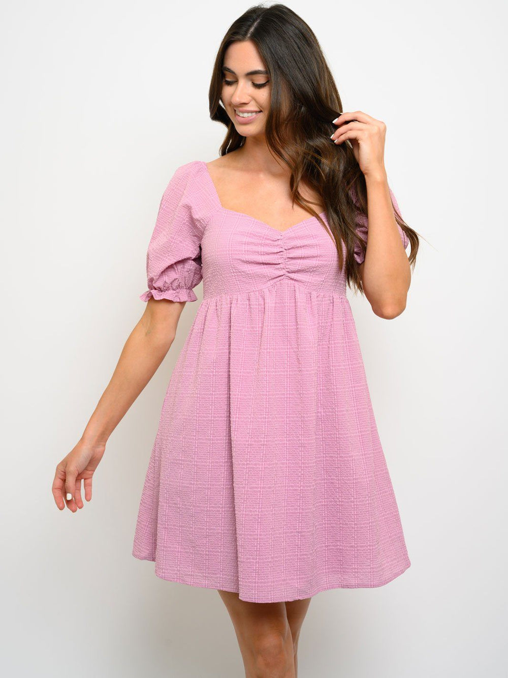 WOMEN'S PUFF SLEEVE OPEN BACK MINI DRESS