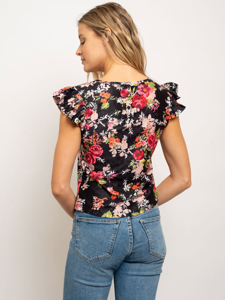 WOMEN'S RUFFLE SLEEVE EYELET TOP