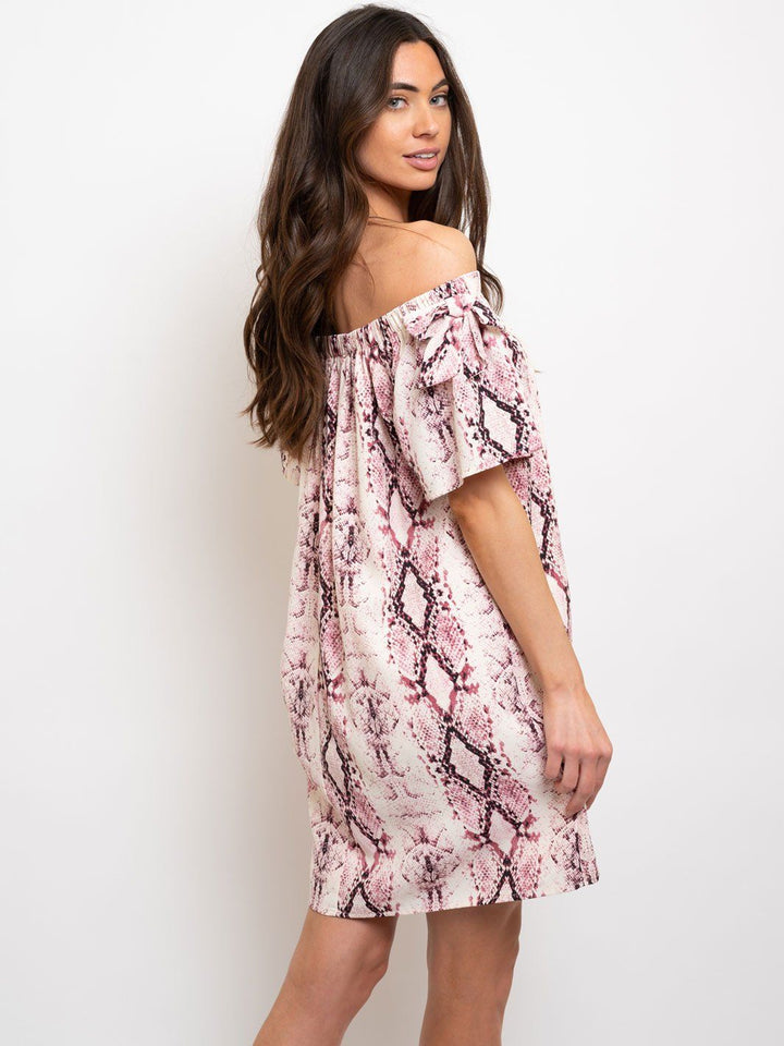 WOMEN'S OFF THE SHOULDER ANIMAL PRINT MIDI DRESS