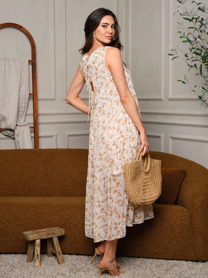 WOMEN'S SLEEVELESS FLORAL TIERED MIDI DRESS