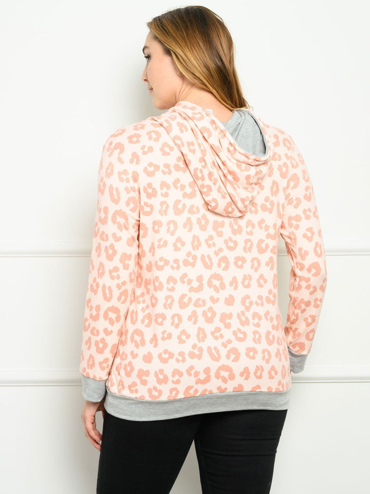 PLUS SIZE LONG SLEEVE ANIMAL PRINT HOODIE TOP