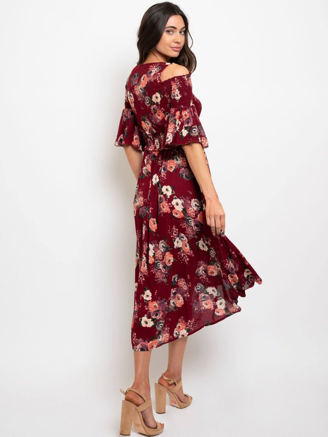 WOMEN'S COLD SHOULDER MIDI DRESS