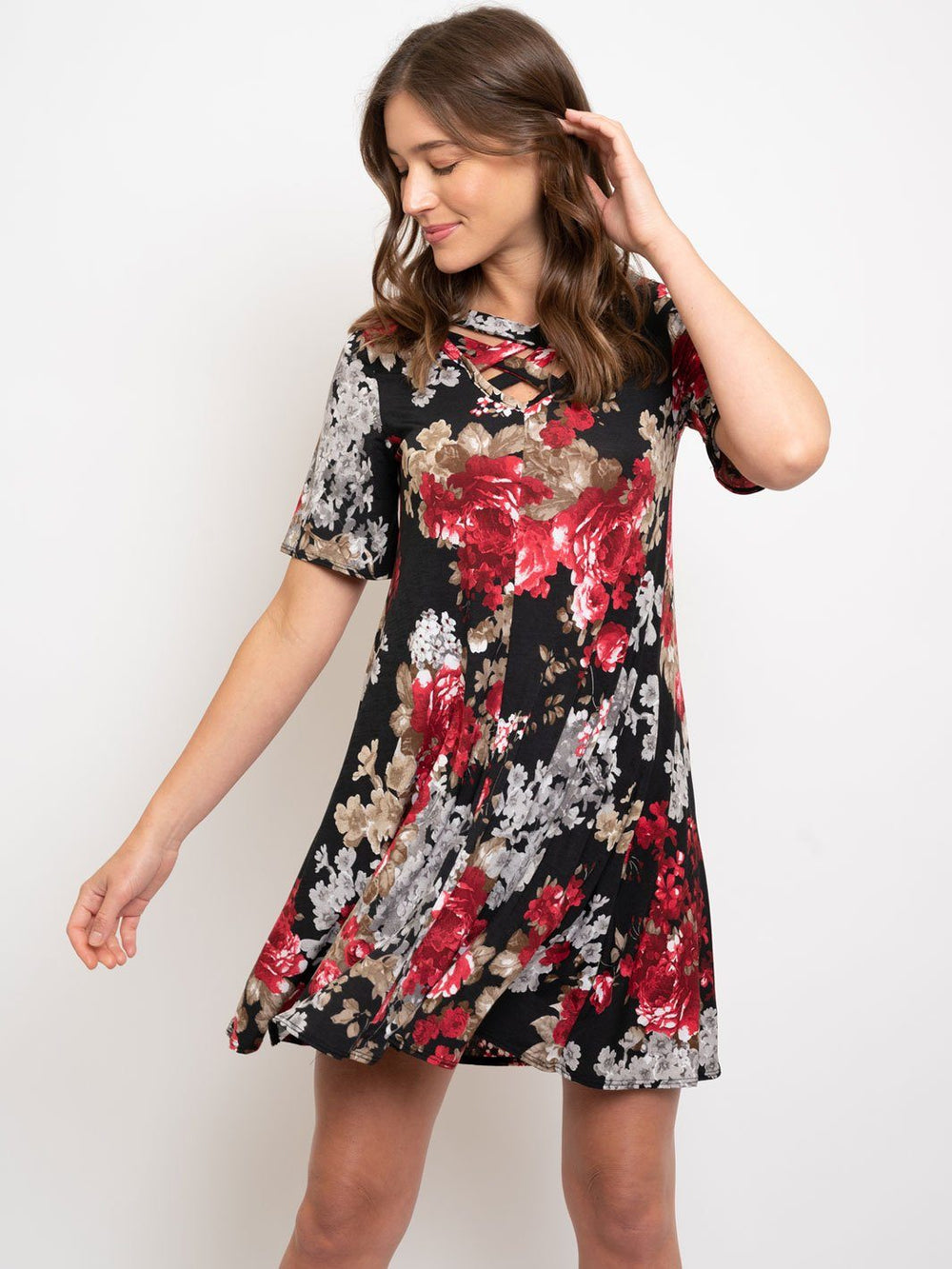 WOMEN'S FLORAL FRONT CROSS DRESS
