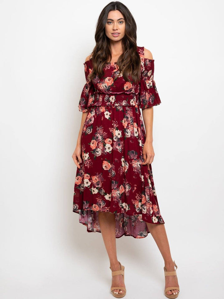 WOMEN'S COLD SHOULDER MIDI DRESS