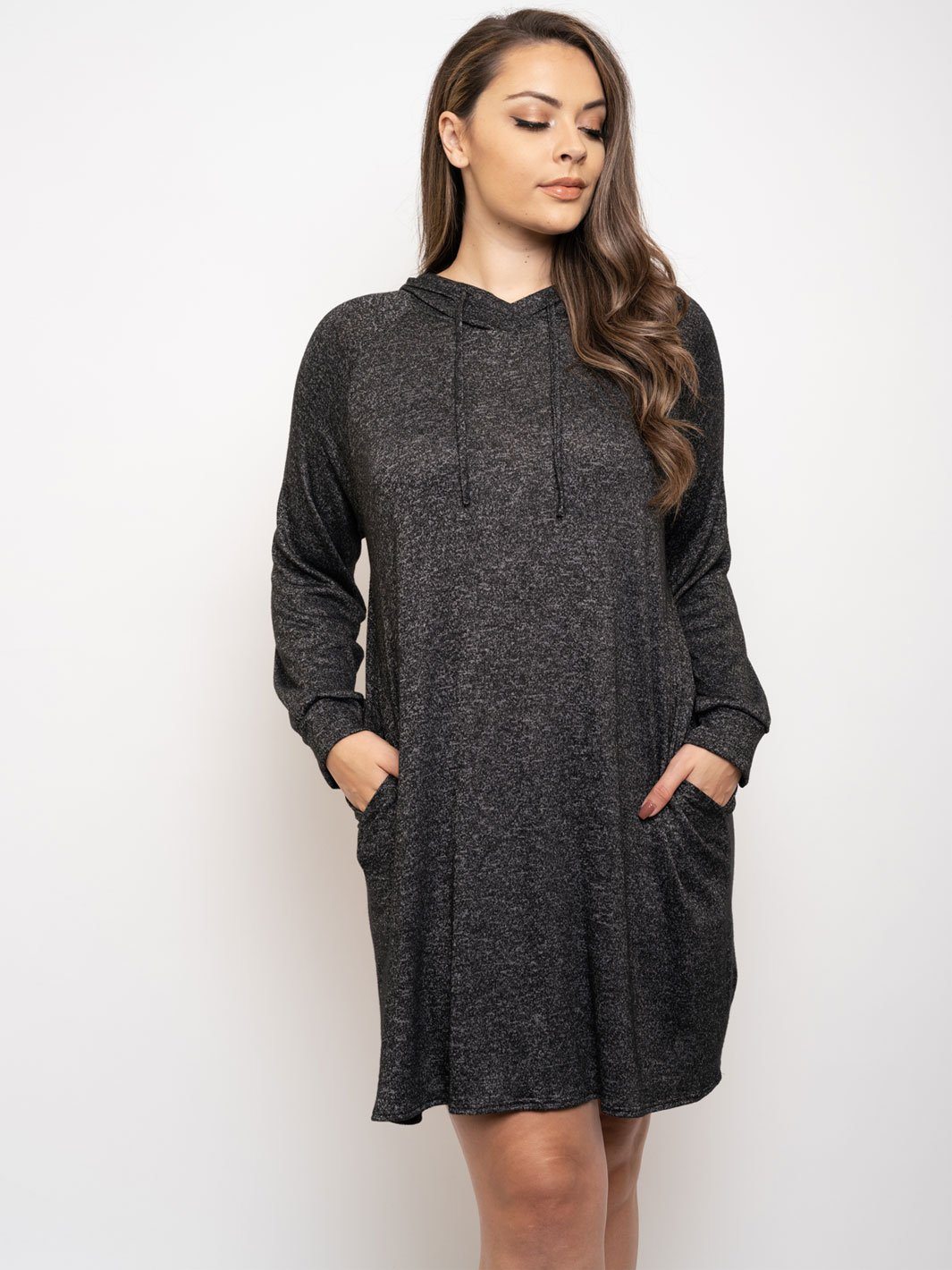 PLUS SIZE LONG SLEEVE HOODIE MINI DRESS