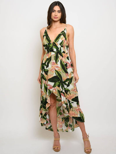 WOMEN'S FLORAL V-NECK HI-LOW MAXI DRESS