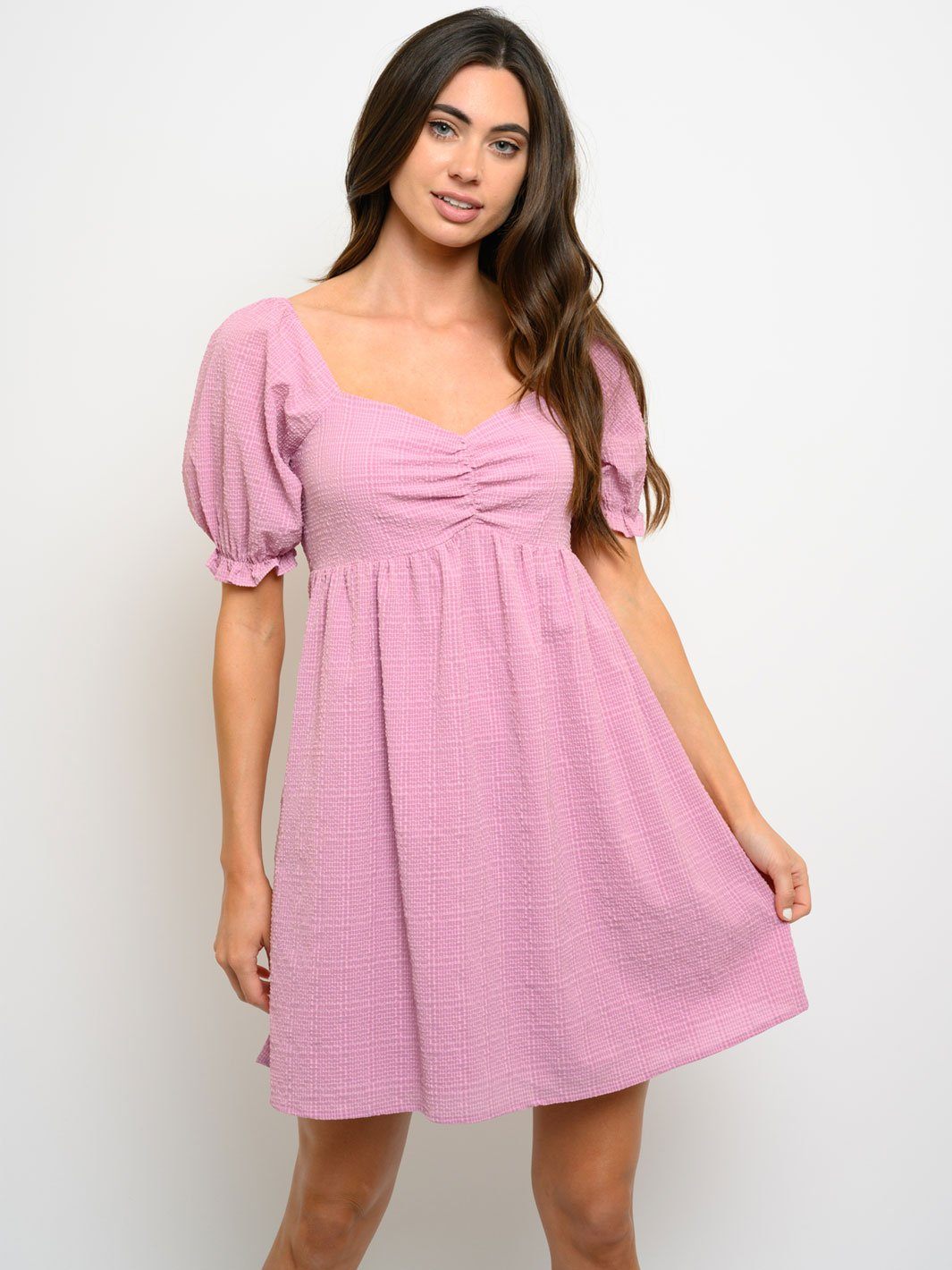 WOMEN'S PUFF SLEEVE OPEN BACK MINI DRESS