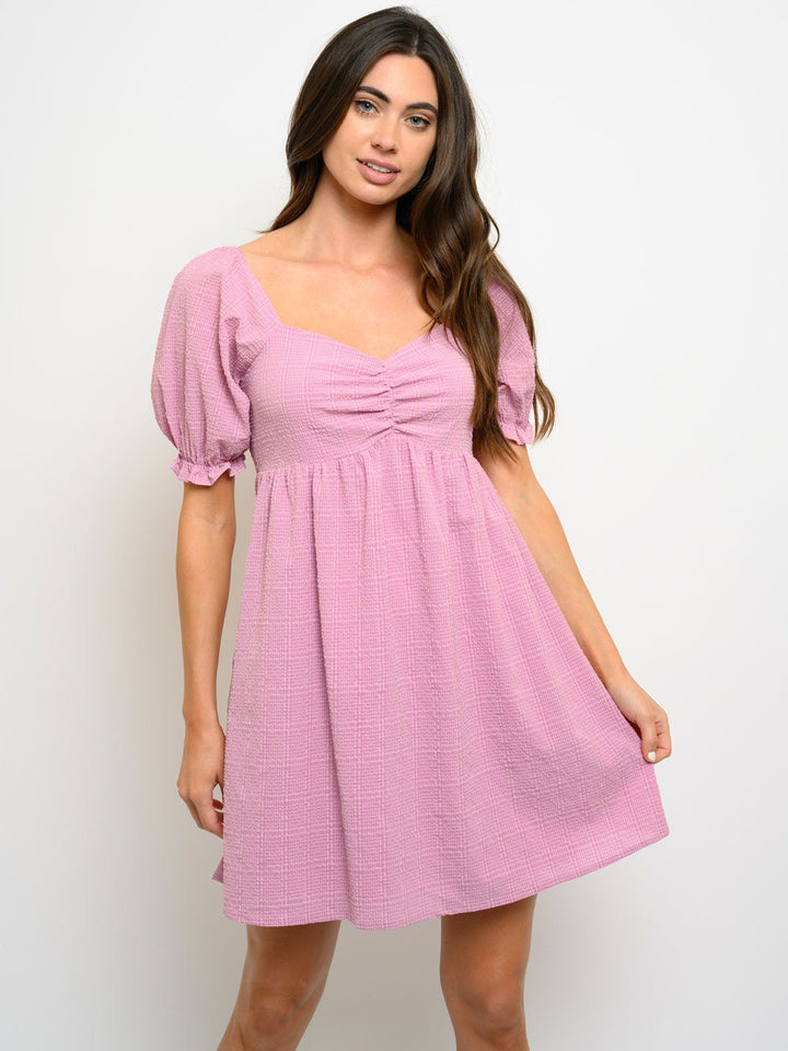 WOMEN'S PUFF SLEEVE OPEN BACK MINI DRESS