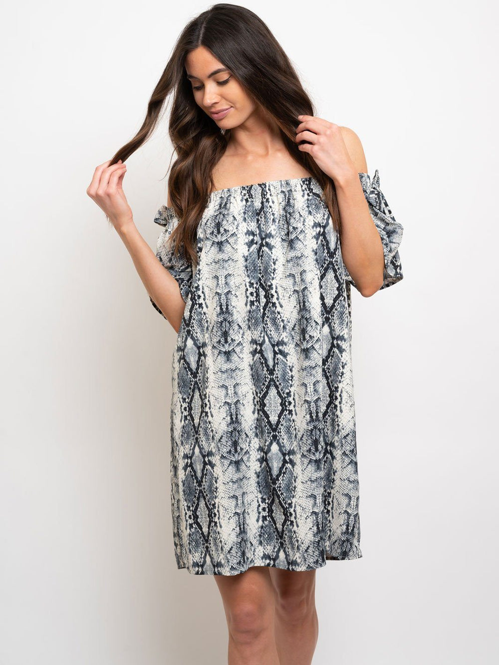 WOMEN'S OFF THE SHOULDER ANIMAL PRINT MIDI DRESS