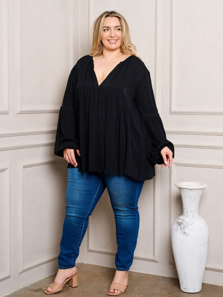 PLUS SIZE LONG SLEEVE V-NECK TUNIC TOP