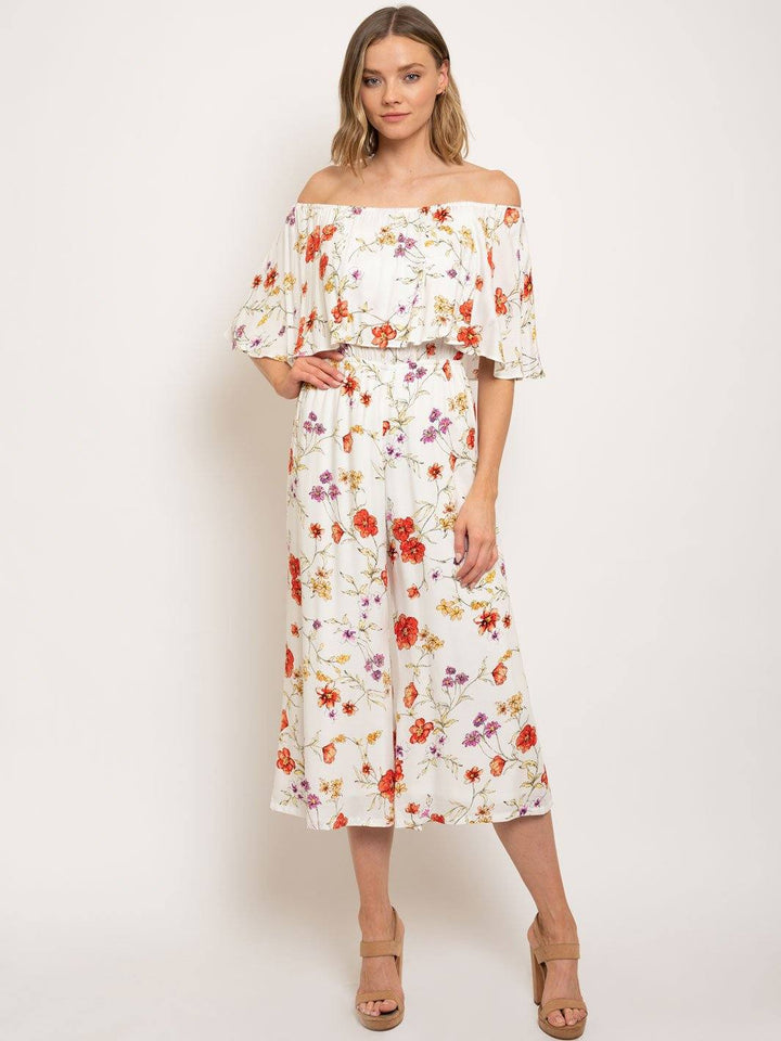 WOMEN'S OFF SHOULDER FLORAL JUMPSUIT