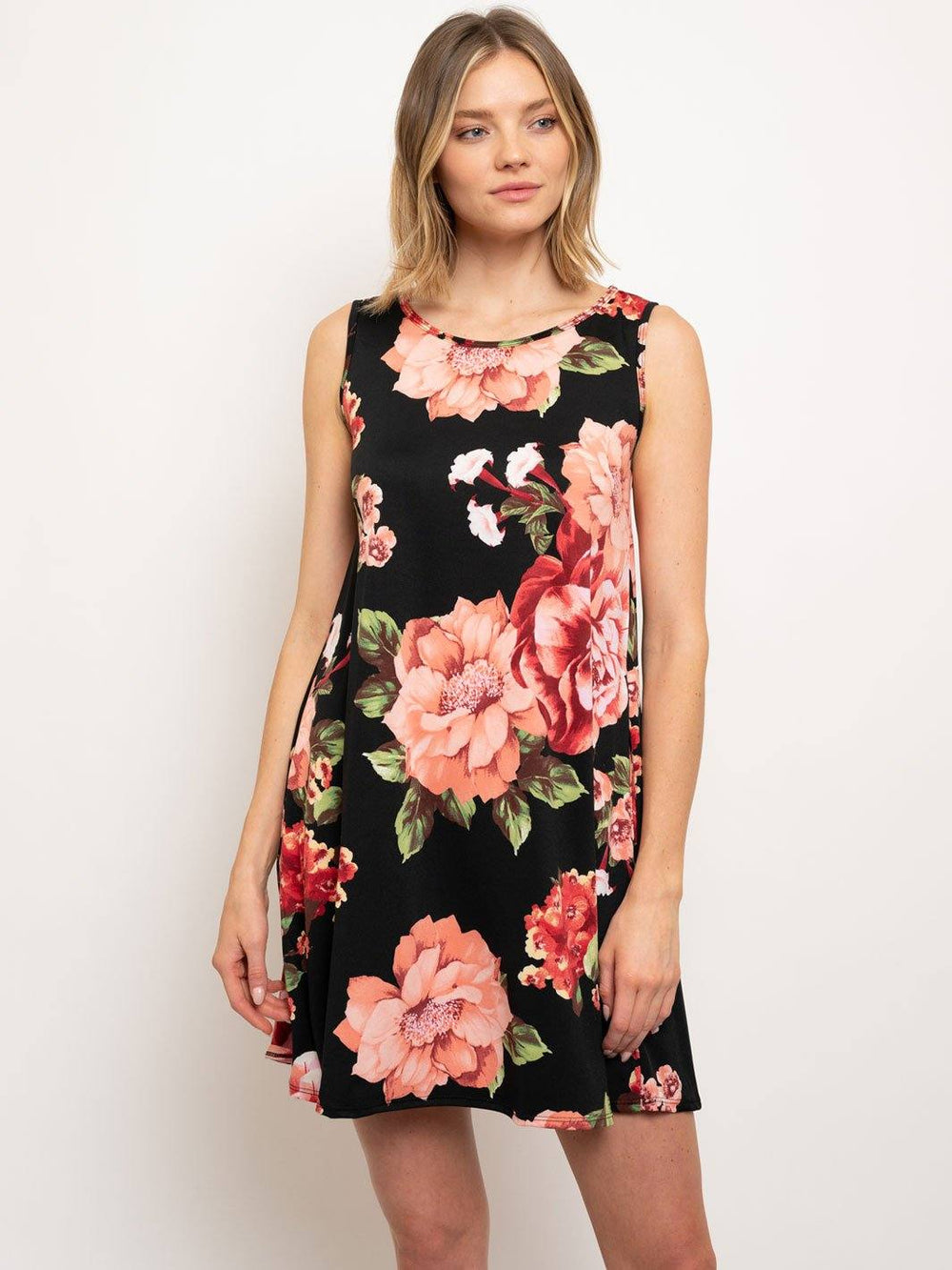 WOMEN'S BLACK FLORAL TUNIC DRESS
