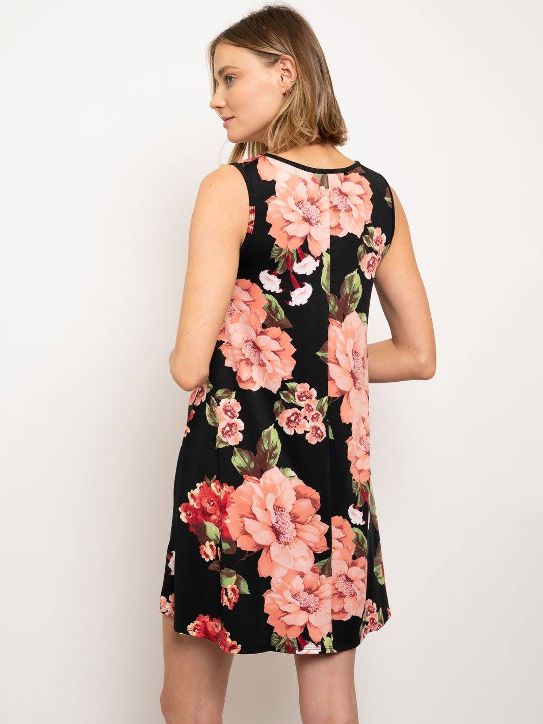 WOMEN'S BLACK FLORAL TUNIC DRESS