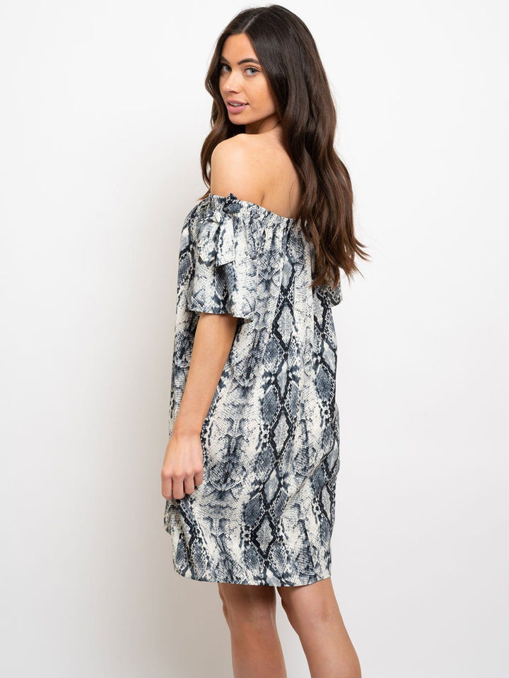 WOMEN'S OFF THE SHOULDER ANIMAL PRINT MIDI DRESS