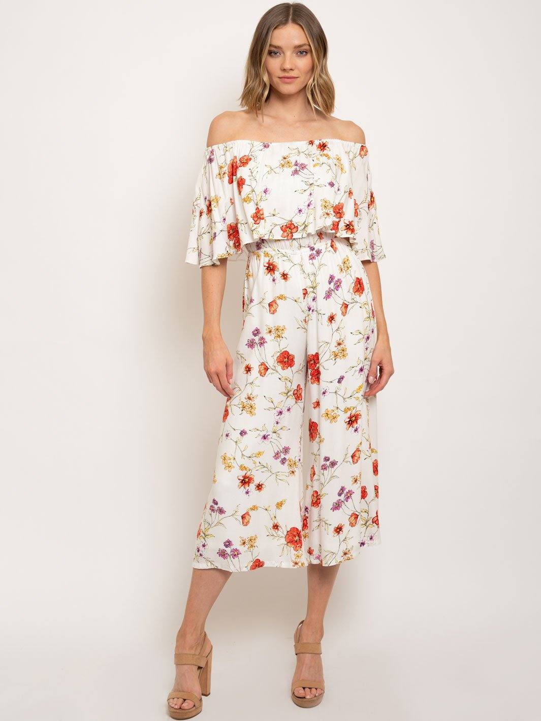 WOMEN'S OFF SHOULDER FLORAL JUMPSUIT