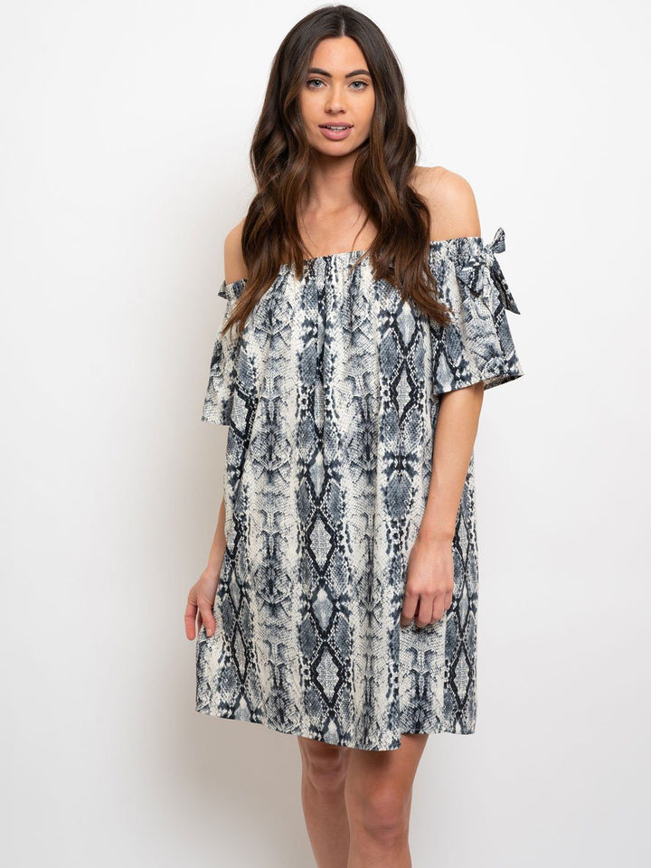 WOMEN'S OFF THE SHOULDER ANIMAL PRINT MIDI DRESS