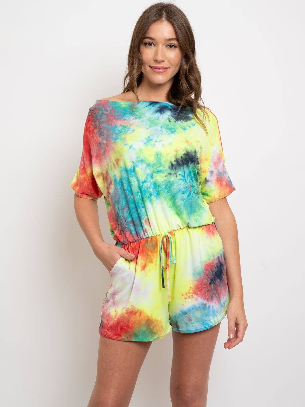 WOMEN'S TIE DYE FRONT TIE ROMPER