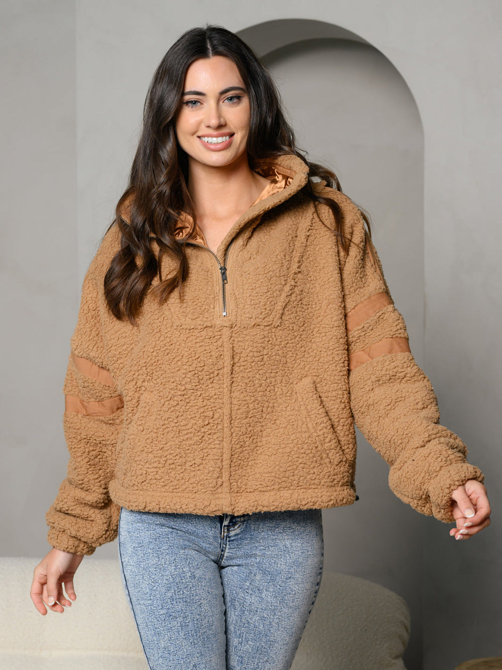 WOMENS LONG SLEEVE PULL OVER ZIP UP SWEATER