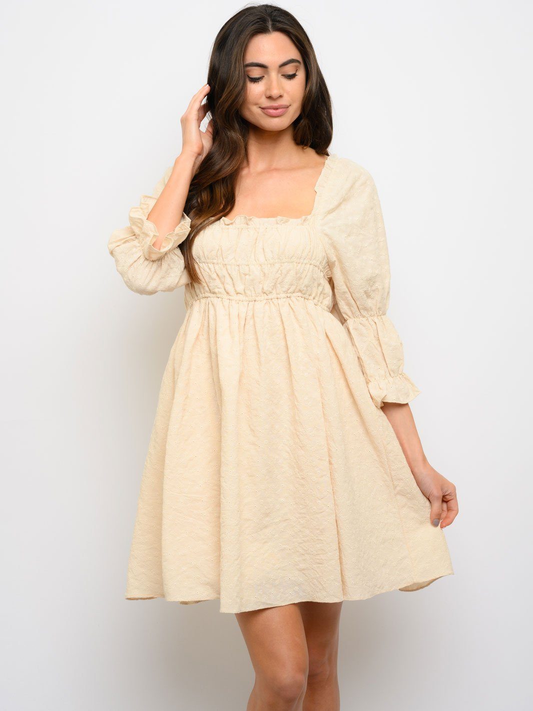 WOMEN'S 3/4 SLEEVE SQUARE NECK MINI DRESS