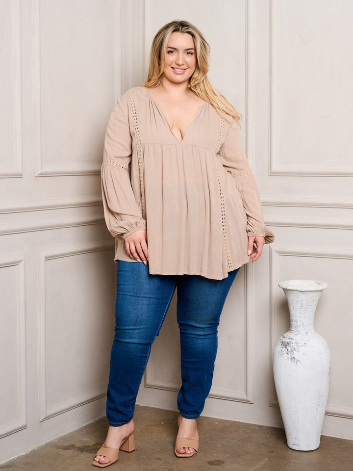PLUS SIZE LONG SLEEVE V-NECK TUNIC TOP