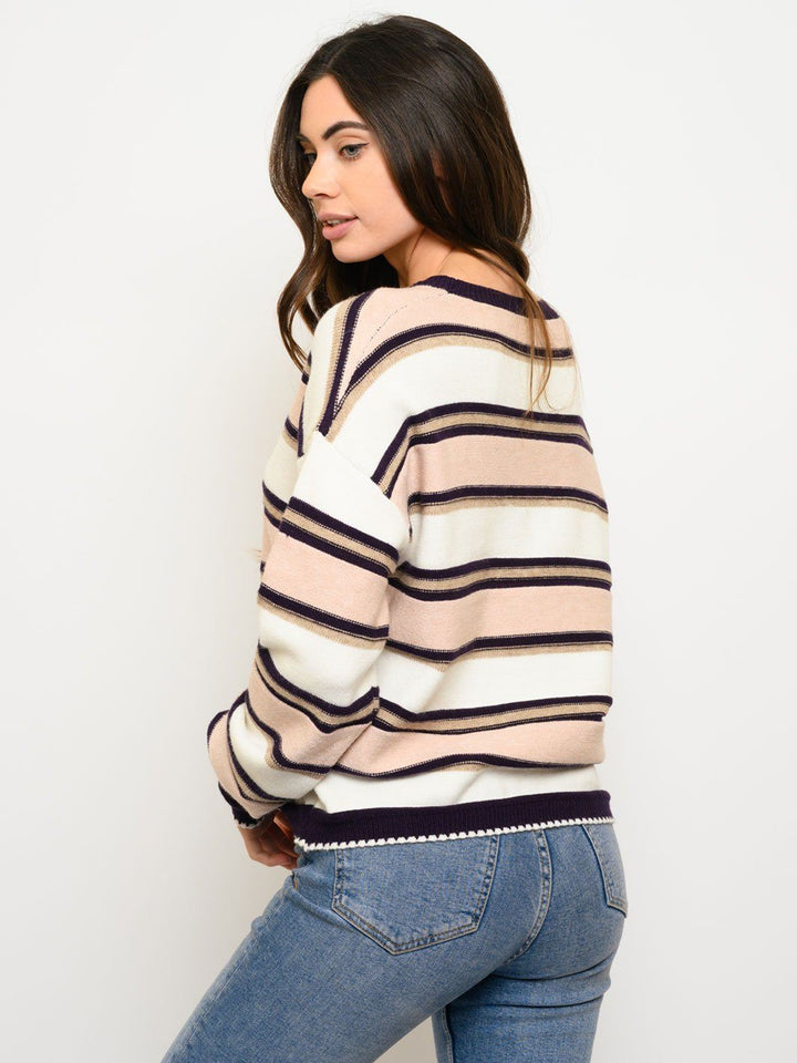 WOMEN'S LONG SLEEVE COLORBLOCK STRIPPED SWEATER