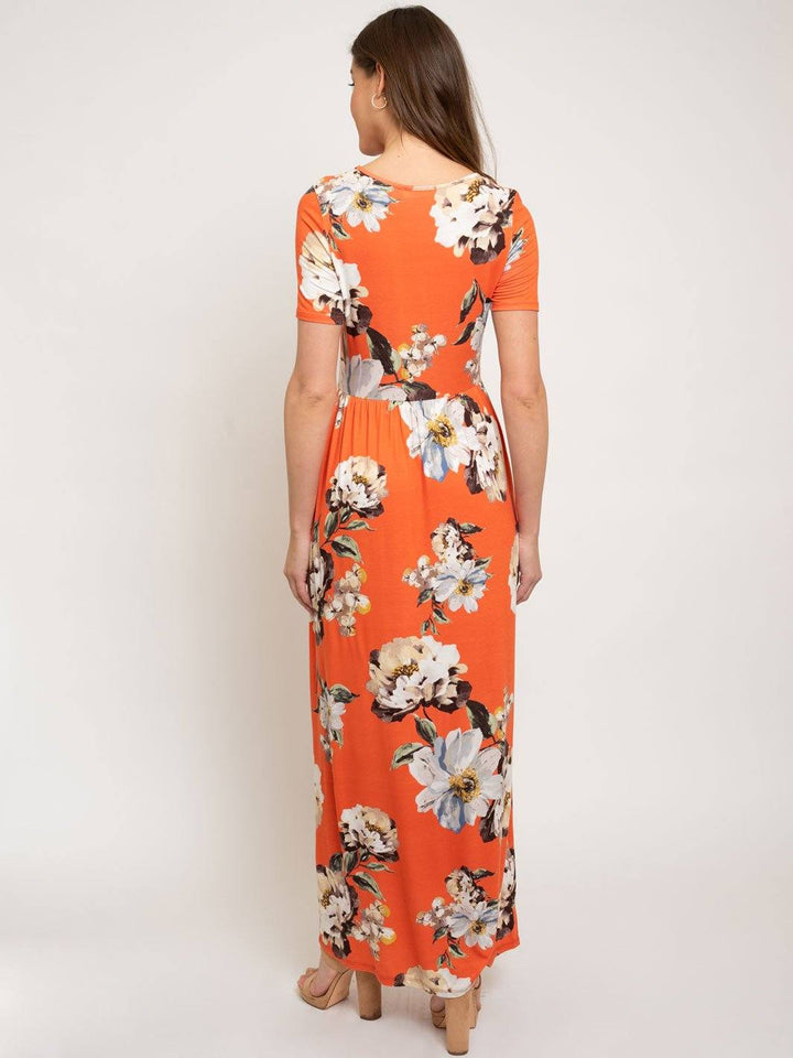 WOMEN'S MAXI FLORAL SHORT SLEEVE W/POCKETS DRESS