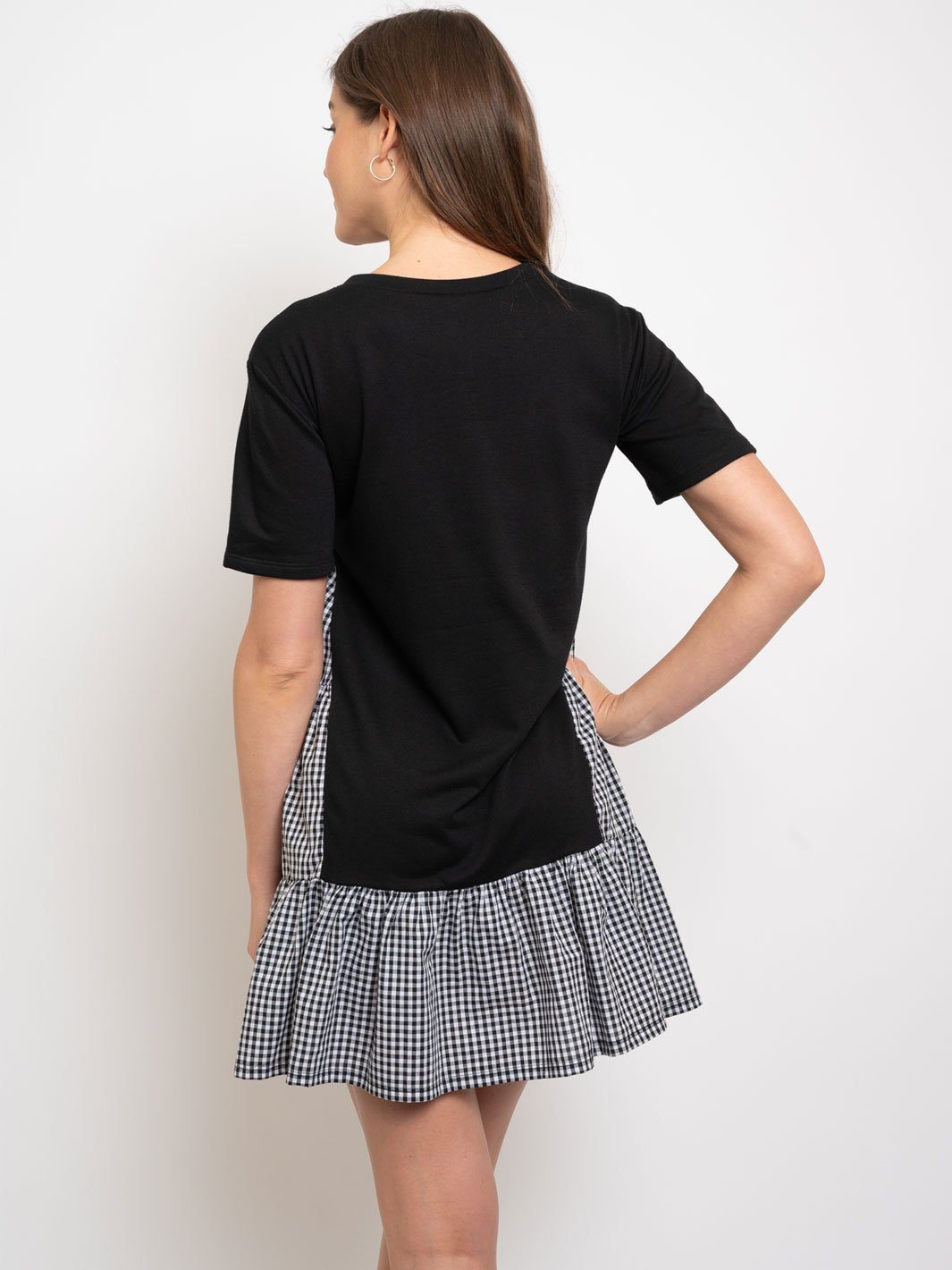 WOMEN'S BLACK WHITE TUNIC MINI DRESS