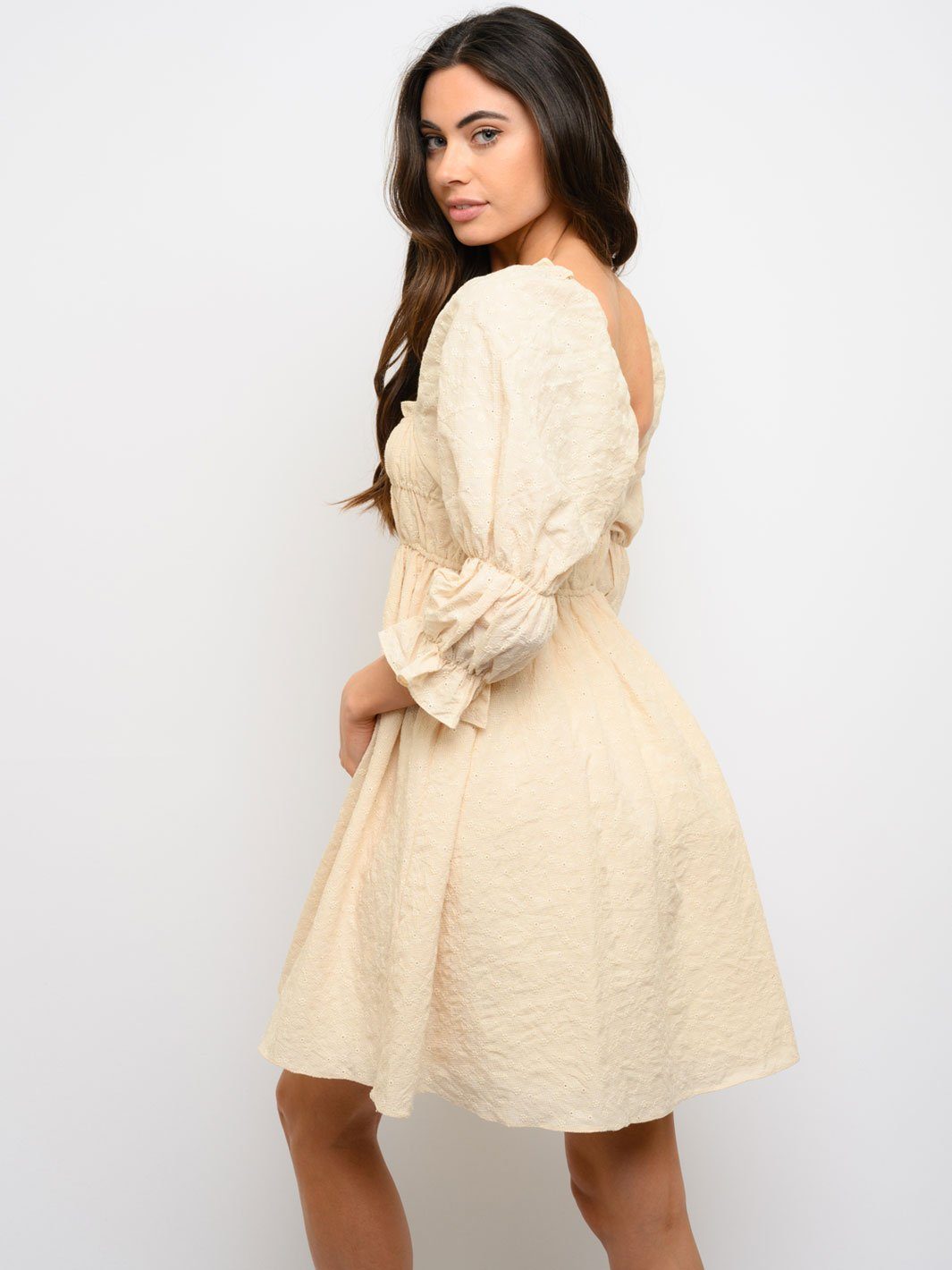 WOMEN'S 3/4 SLEEVE SQUARE NECK MINI DRESS