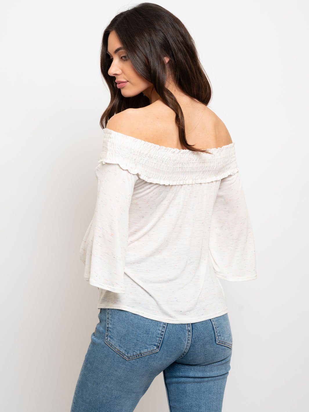 WOMEN'S MULTI COLORED OFF SHOULDER TOP