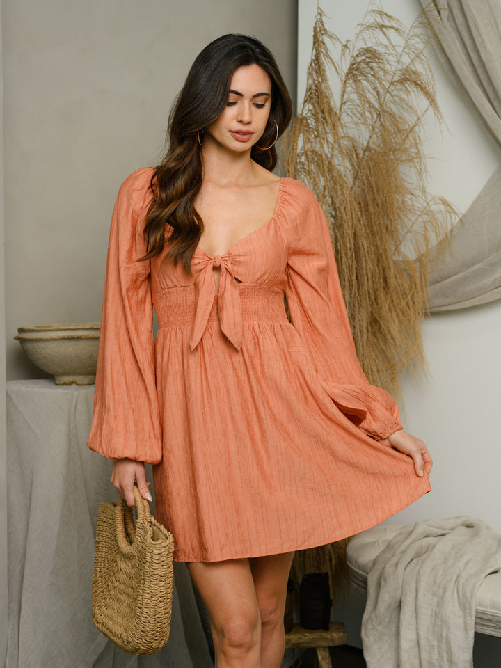 WOMEN'S SWEET HEART NECK LONG SLEEVE MINI DRESS