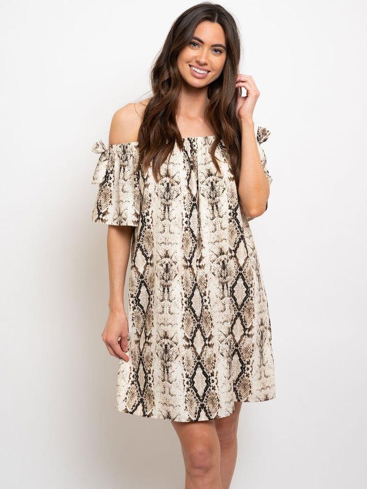 WOMEN'S OFF THE SHOULDER ANIMAL PRINT MIDI DRESS