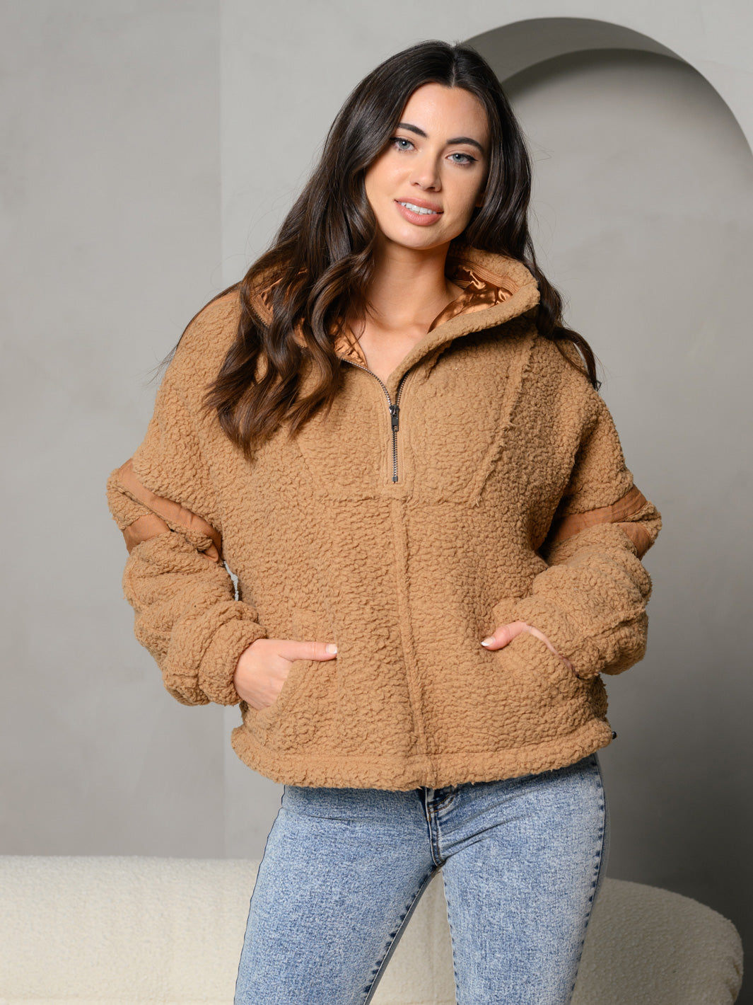 WOMENS LONG SLEEVE PULL OVER ZIP UP SWEATER