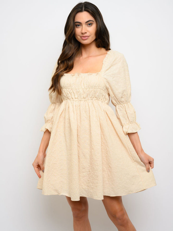 WOMEN'S 3/4 SLEEVE SQUARE NECK MINI DRESS