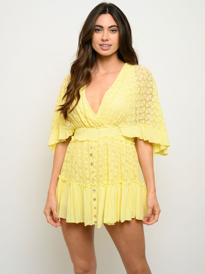 WOMEN'S SWEET LACE BEEL SLEEVE ROMPER