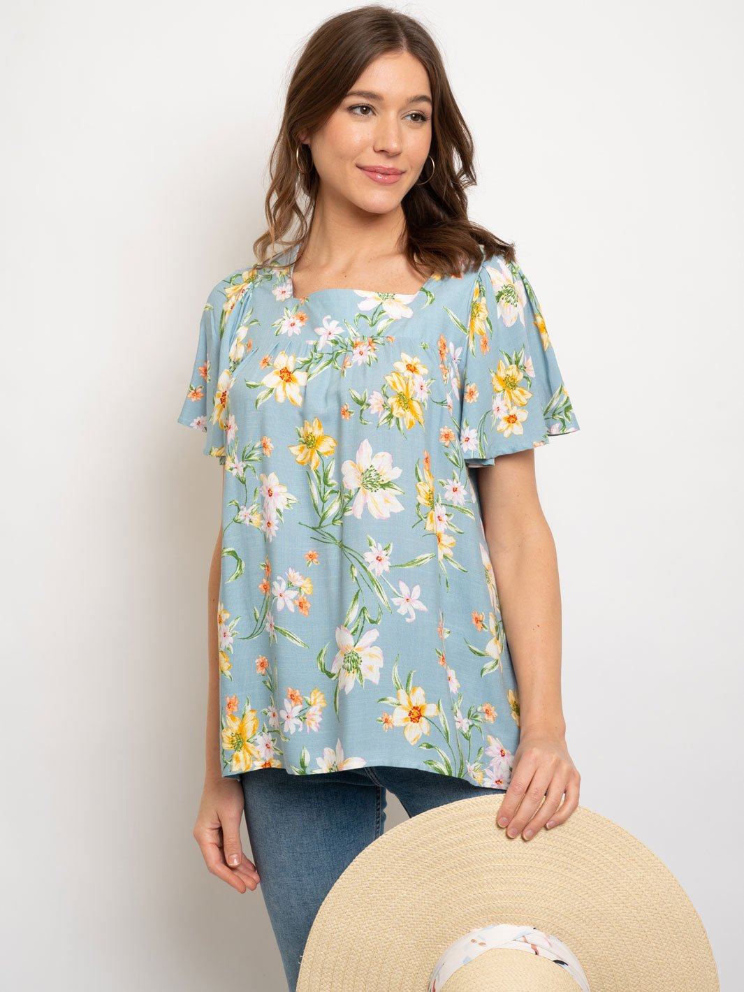 WOMEN'S FLORAL SHORT SLEEVE TOP