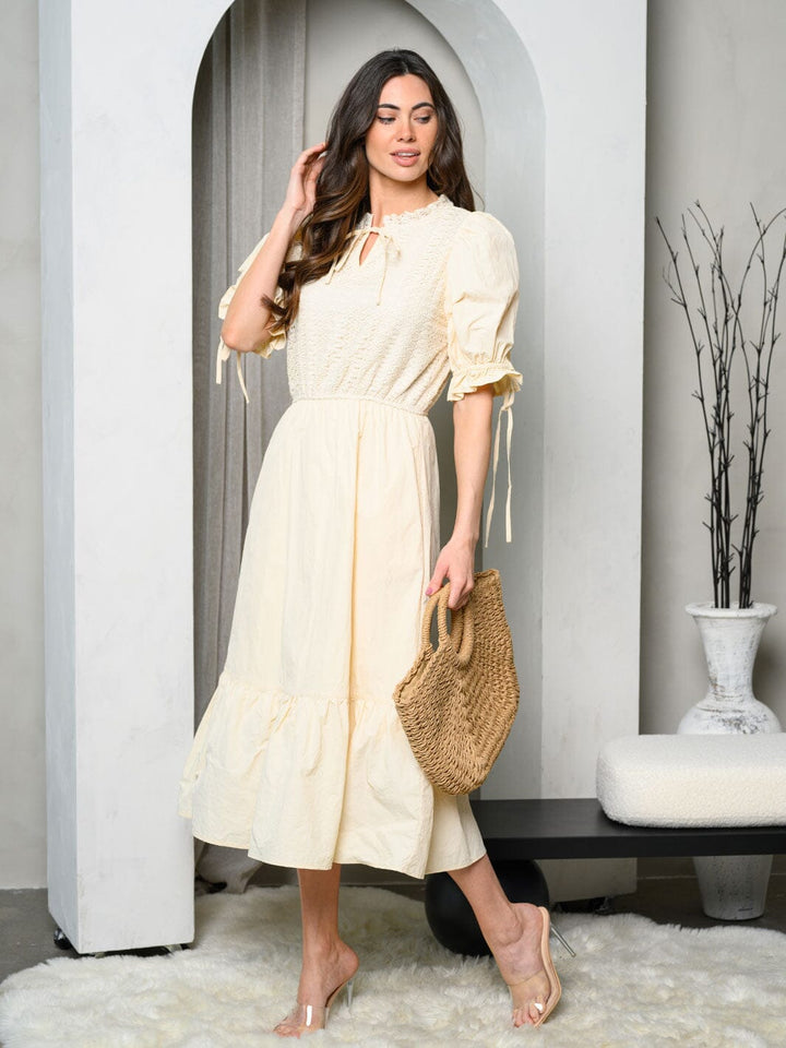WOMEN'S SHORT PUFF SLEEVE DETAILED MIDI DRESS